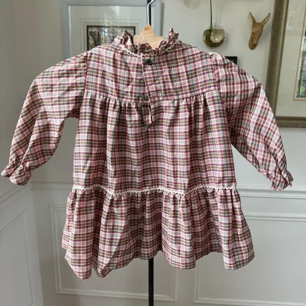 Vintage Polly Flinders Plaid Smocked Long Sleeve Dress 3T